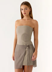 Via Veneto Mini Dress - Sand Brown
