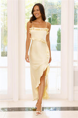 Vibrant Vixen Satin Maxi Dress Yellow